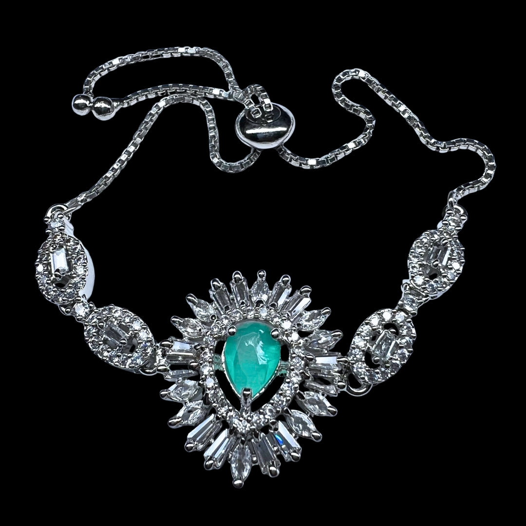 Exquisite American Diamond & Mint Green Stone Bracelet for Women