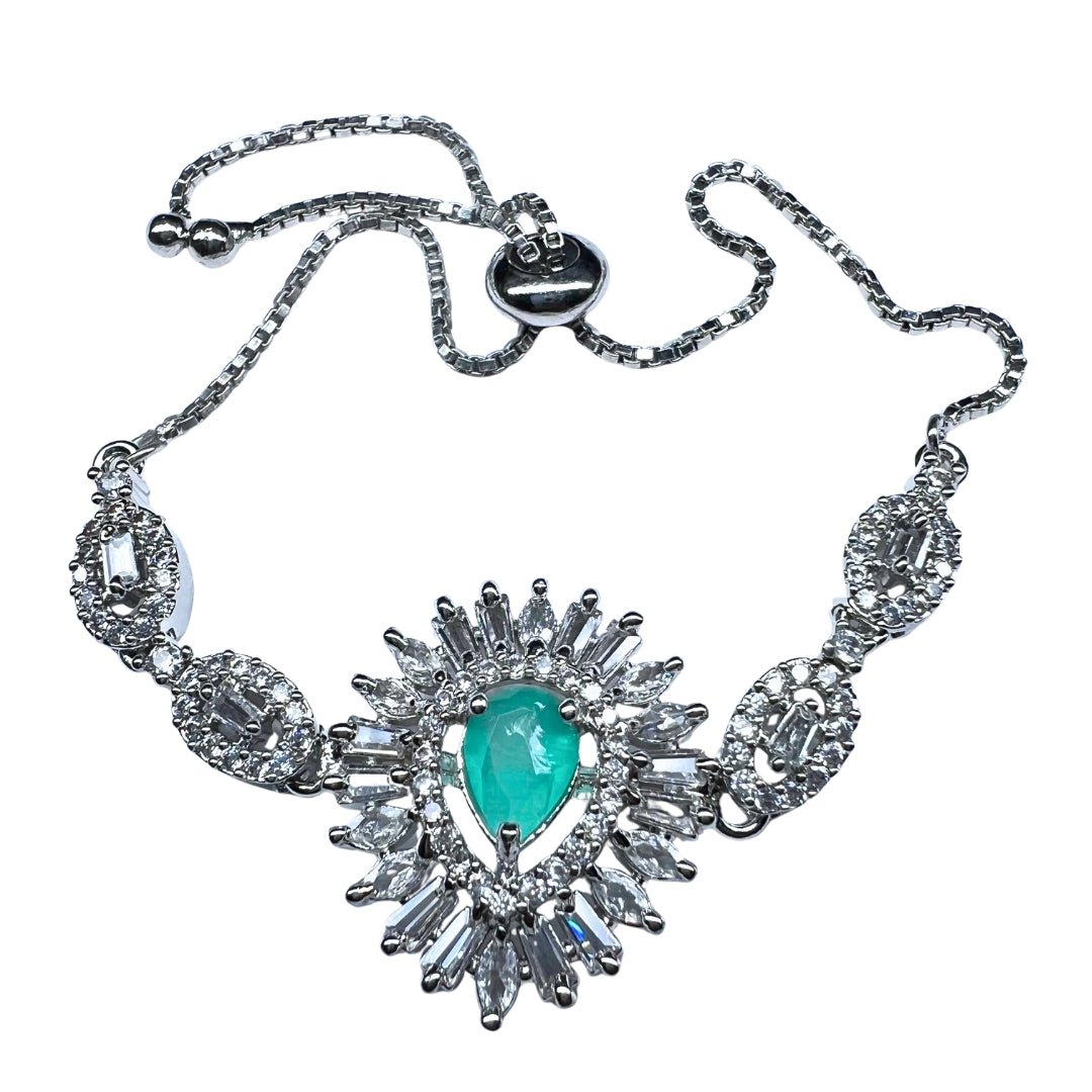 Exquisite American Diamond & Mint Green Stone Bracelet for Women