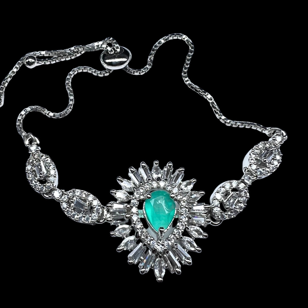 Exquisite American Diamond & Mint Green Stone Bracelet for Women