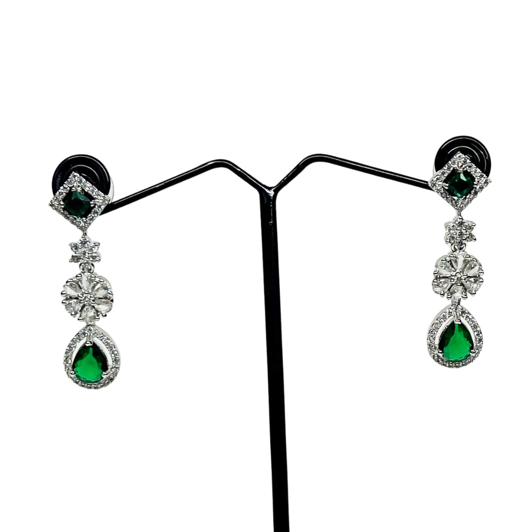 Elegant Green Teardrop AD Necklace Set with Earrings | Limited Piece