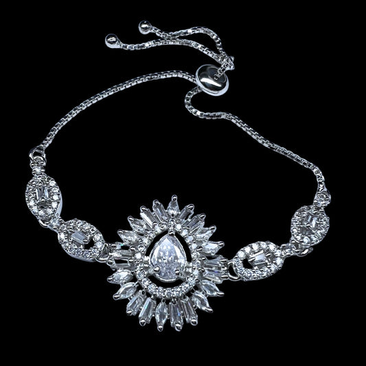 AD America Diamond Princess-Cut Gemstone Bracelet with Ornate Halo and Floral Accents