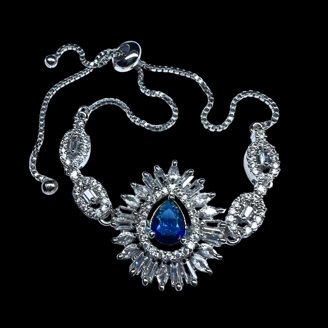 Elegant AD American Diamond Bracelet with Royal Blue Stone