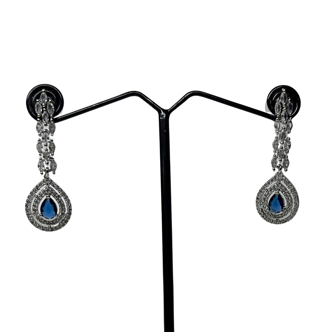Dark Blue AD Necklace Set with Earrings | Elegant Party & Bridal Jewellery | Limited Piece