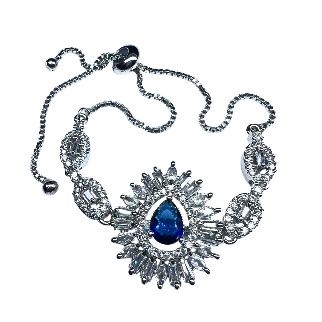 Elegant AD American Diamond Bracelet with Royal Blue Stone