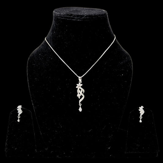 Elegant AD American Diamond Pendant Set with Floral Design