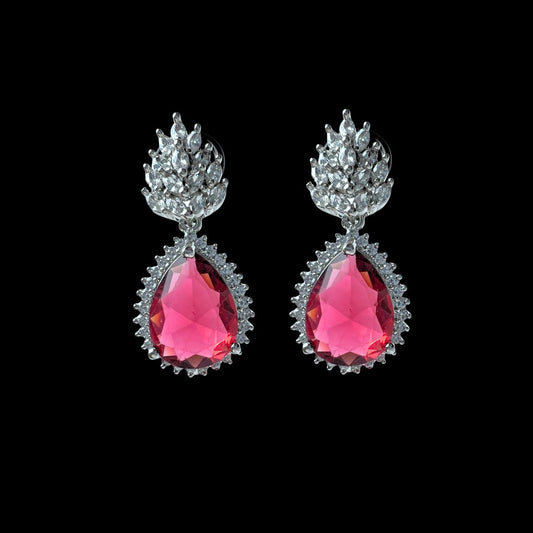 Crimson Red Teardrop AD Earrings – Bold Elegance for Celebrations & Special Moments