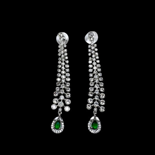 Green Stone AD Earrings – Elegant American Diamond Jewellery for Women