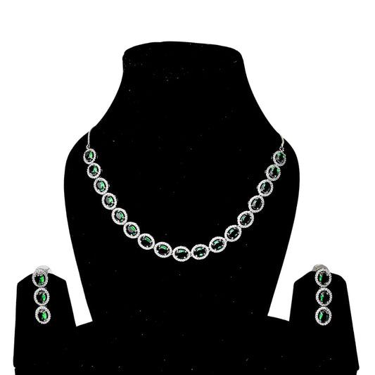 Majestic Emerald Green American Diamond Necklace Set: A Timeless Classic of Elegance
