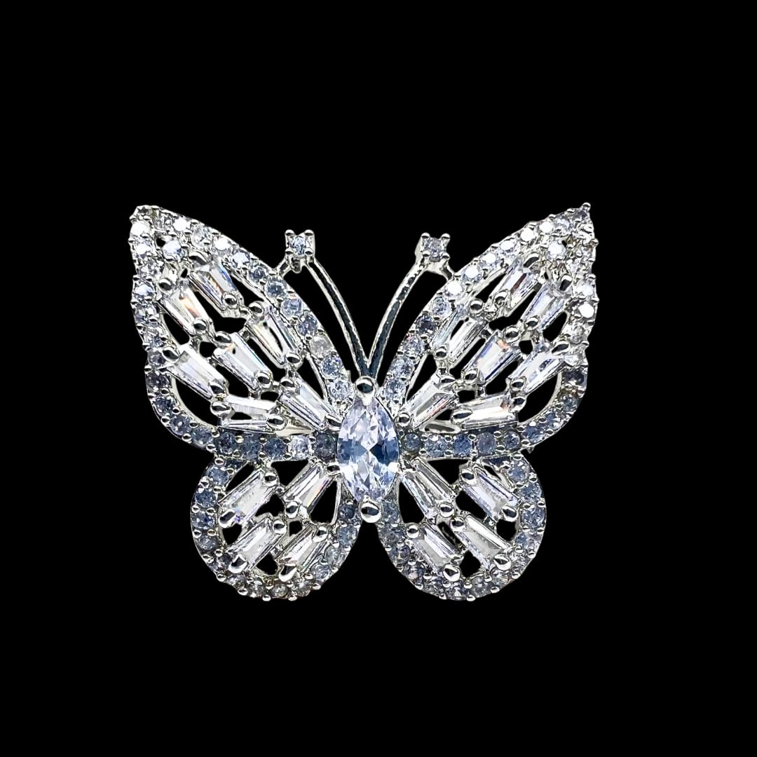 Sparkling Butterfly American Diamond Ring with Baguette and Round Stones