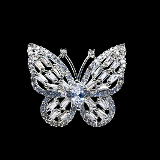 Sparkling Butterfly American Diamond Ring with Baguette and Round Stones