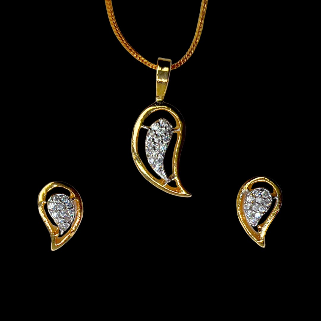 Elegant AD American Diamond Pendant and Earring Set | Leaf Design