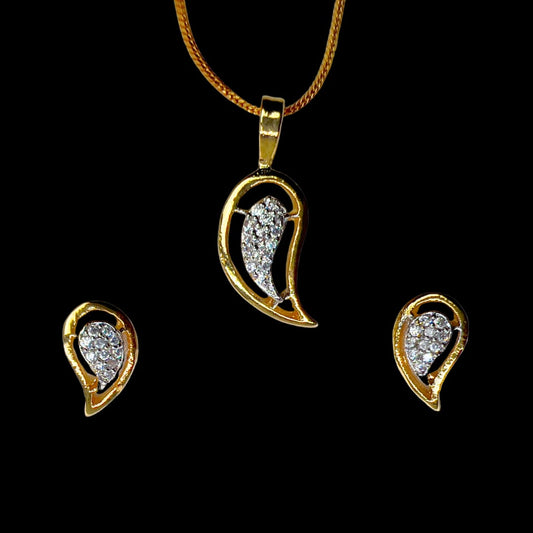 Elegant AD American Diamond Pendant and Earring Set | Leaf Design