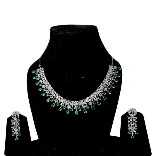 Exquisite American Diamond Necklace Set with Emerald Green Drops: A Fusion of Classic and Modern Elegance