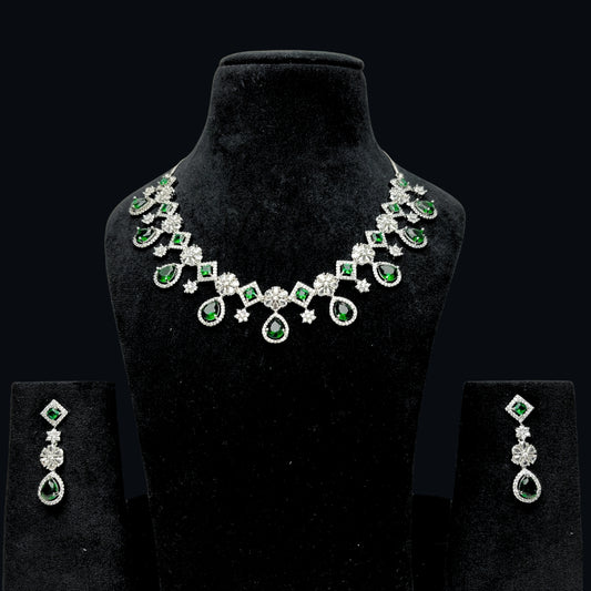 Elegant Green Teardrop AD Necklace Set with Earrings | Limited Piece