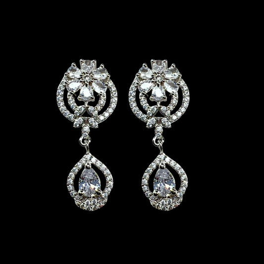 Majestic American Diamond Earrings: A Symphony of Floral and Teardrop Brilliance