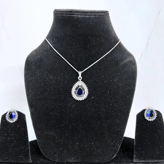 Majestic Dark Blue AD Pendant set with earrings - A Statement of Royal Elegance
