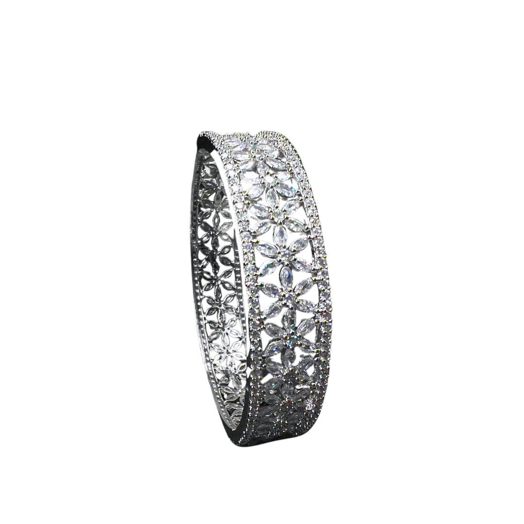 Premium American Diamond Floral Design Bangle for Women – Sparkling Stone Jewellery for Weddings, Parties & Festive Occasions