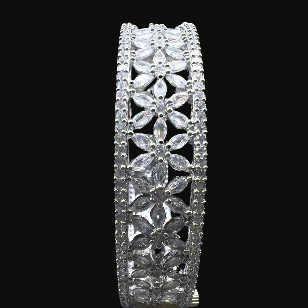 Premium American Diamond Floral Design Bangle for Women – Sparkling Stone Jewellery for Weddings, Parties & Festive Occasions