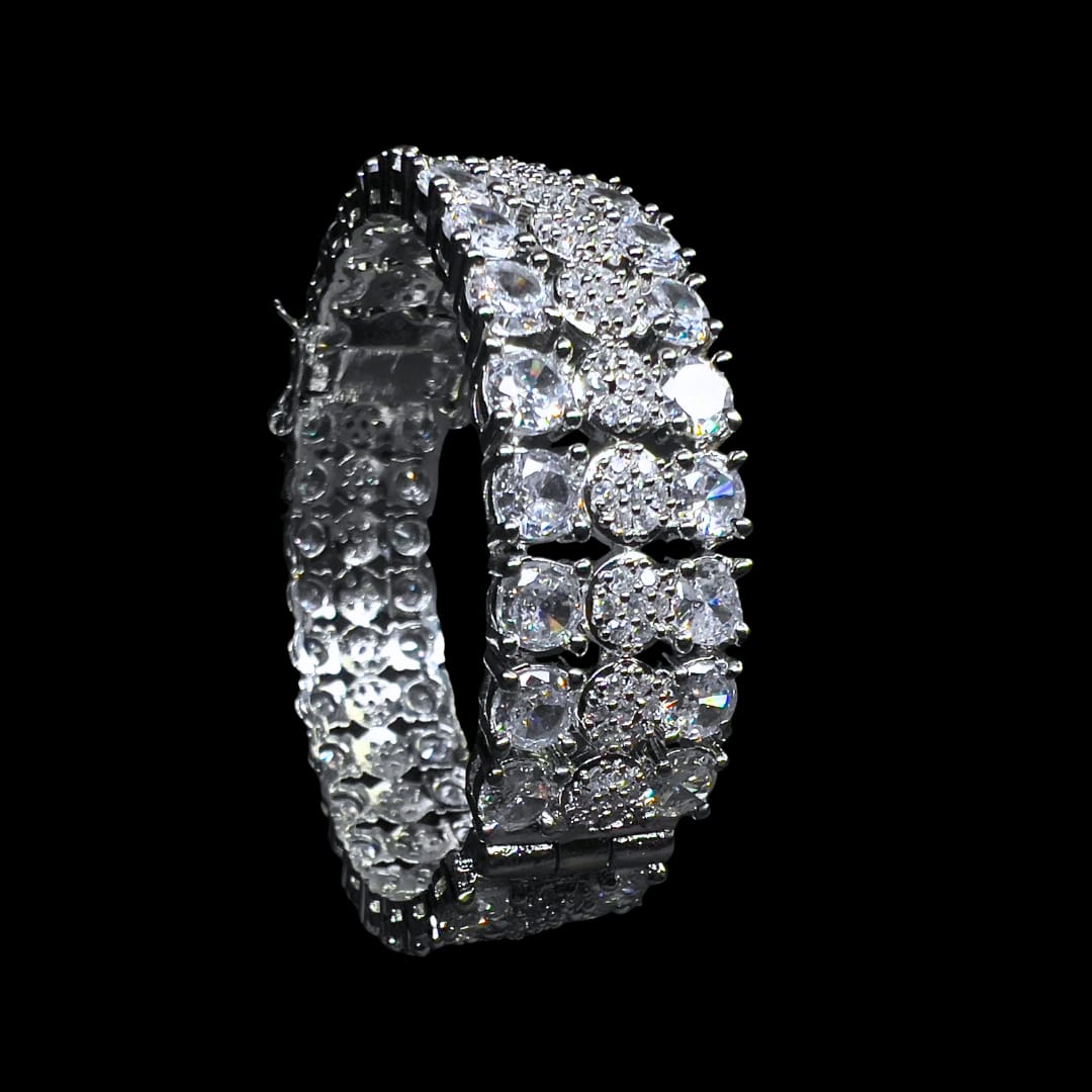 Dazzling American Diamond Cuff Bangle - Two-Row Pear Cut AD Bangles