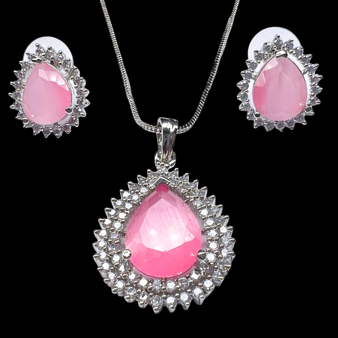Serene Rose Pink Teardrop AD Pendant set
