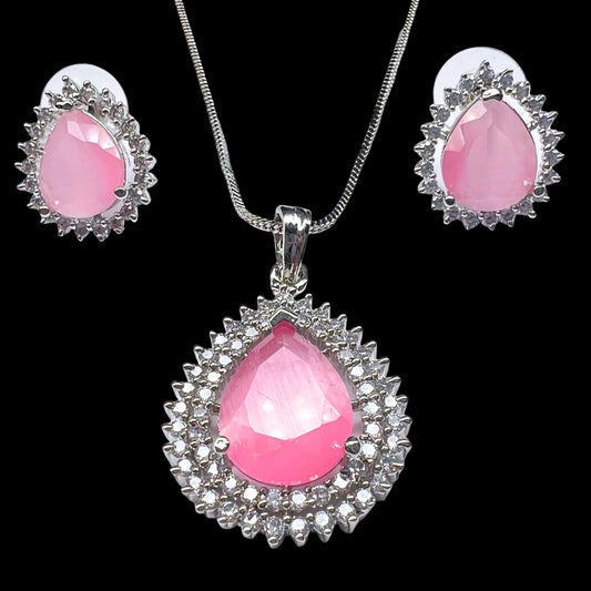 Serene Rose Pink Teardrop AD Pendant set