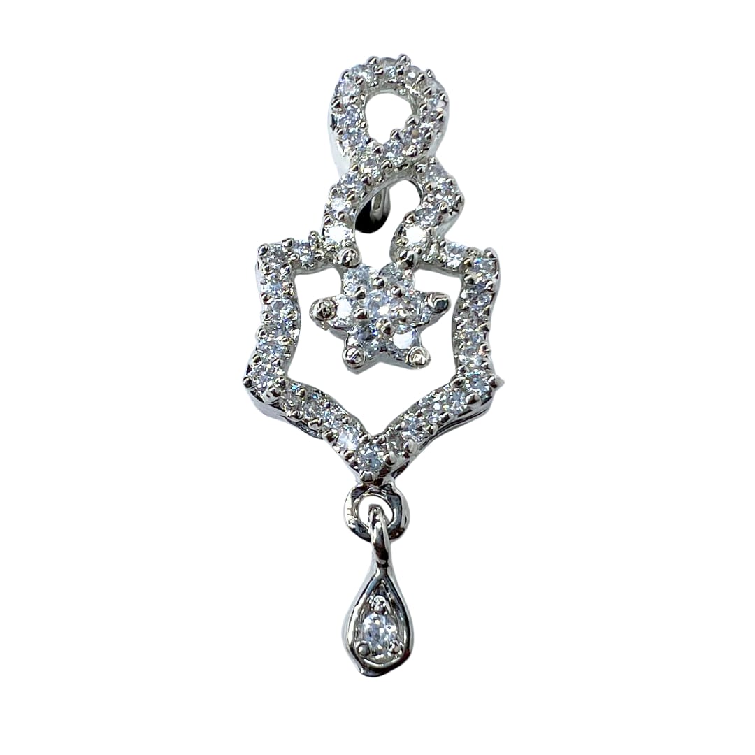 Dazzling AD American Diamond Pendant and Earring Set | Hexagon Star Design