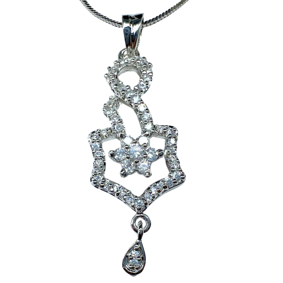 Dazzling AD American Diamond Pendant and Earring Set | Hexagon Star Design