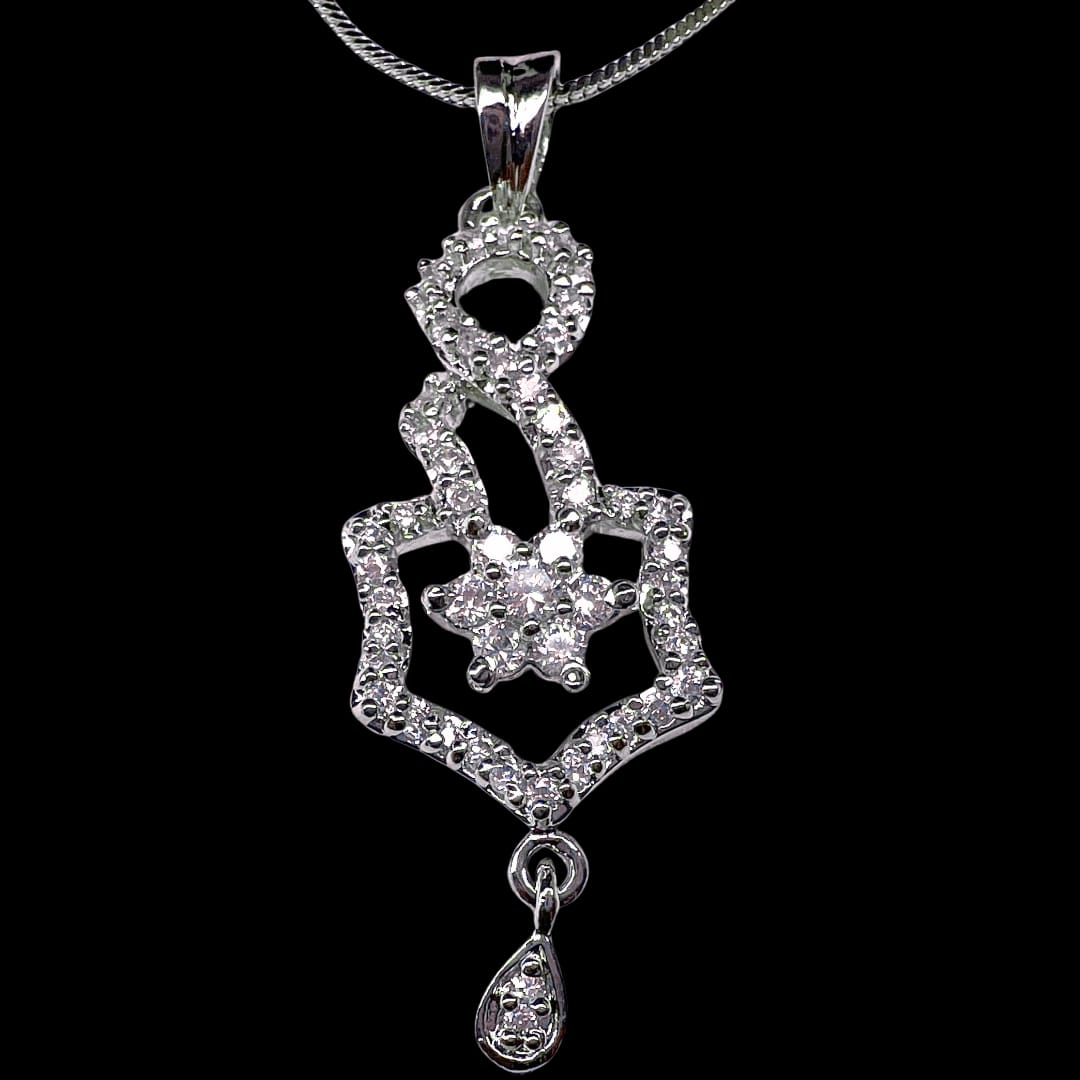 Dazzling AD American Diamond Pendant and Earring Set | Hexagon Star Design