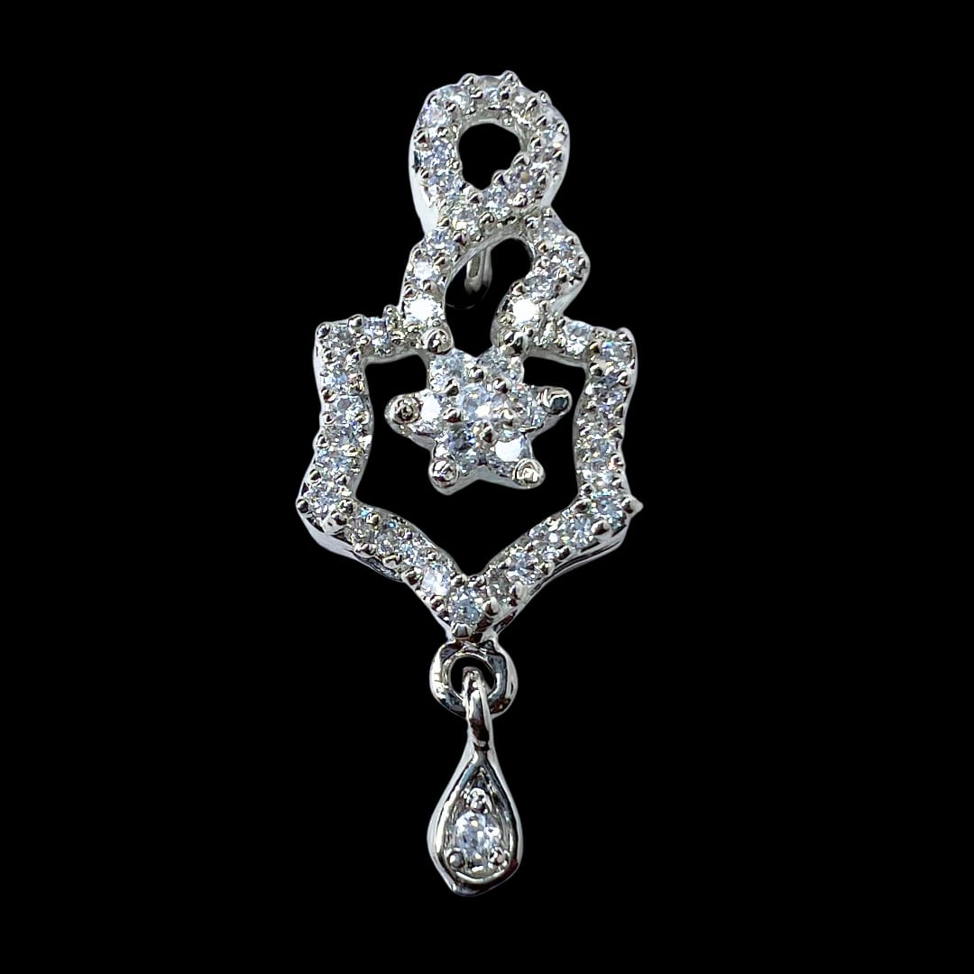 Dazzling AD American Diamond Pendant and Earring Set | Hexagon Star Design