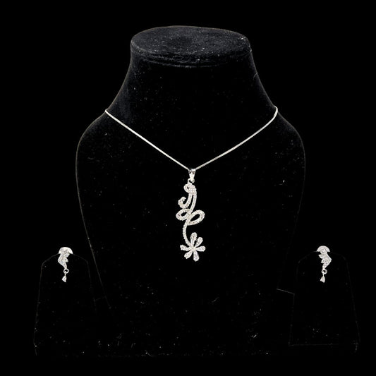 Graceful Floral AD American Diamond Pendant & Earring Set – Elegant Jewelry for Special Occasions