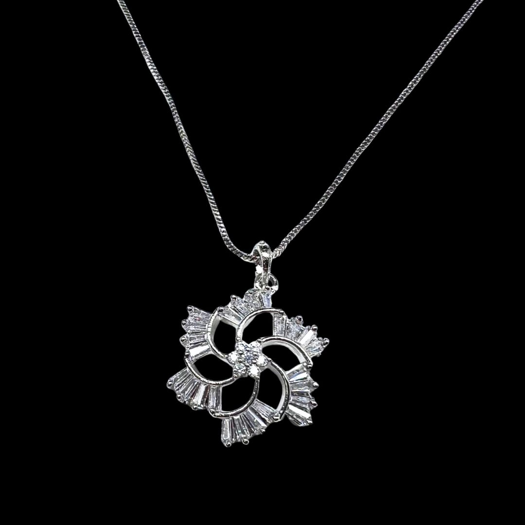 Radiant AD American Diamond Pendant and Earring Set | Snowflake Floral Design