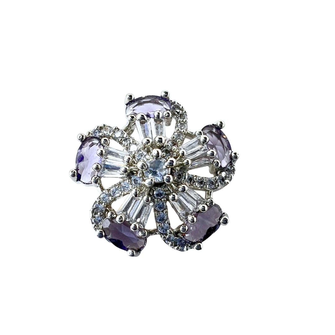 Elegant AD Jewelry with Purple Stones -Stunning American Diamond & Amethyst Floral Pendant and earring set