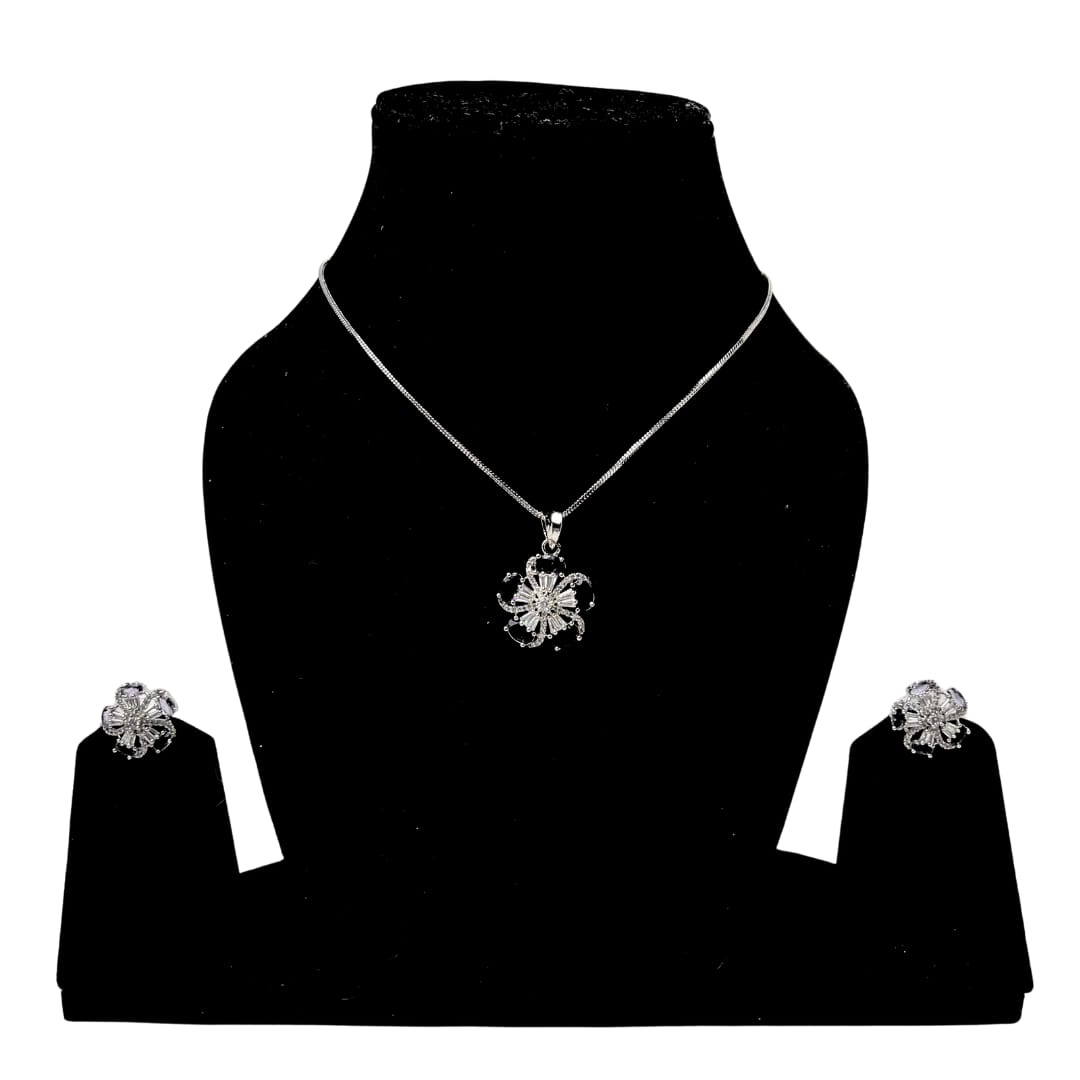 Elegant AD Jewelry with Purple Stones -Stunning American Diamond & Amethyst Floral Pendant and earring set