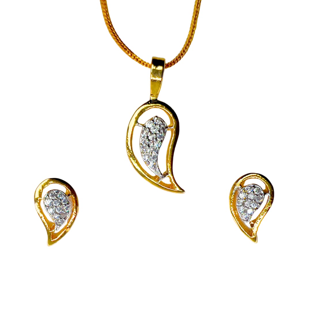 Elegant AD American Diamond Pendant and Earring Set | Leaf Design