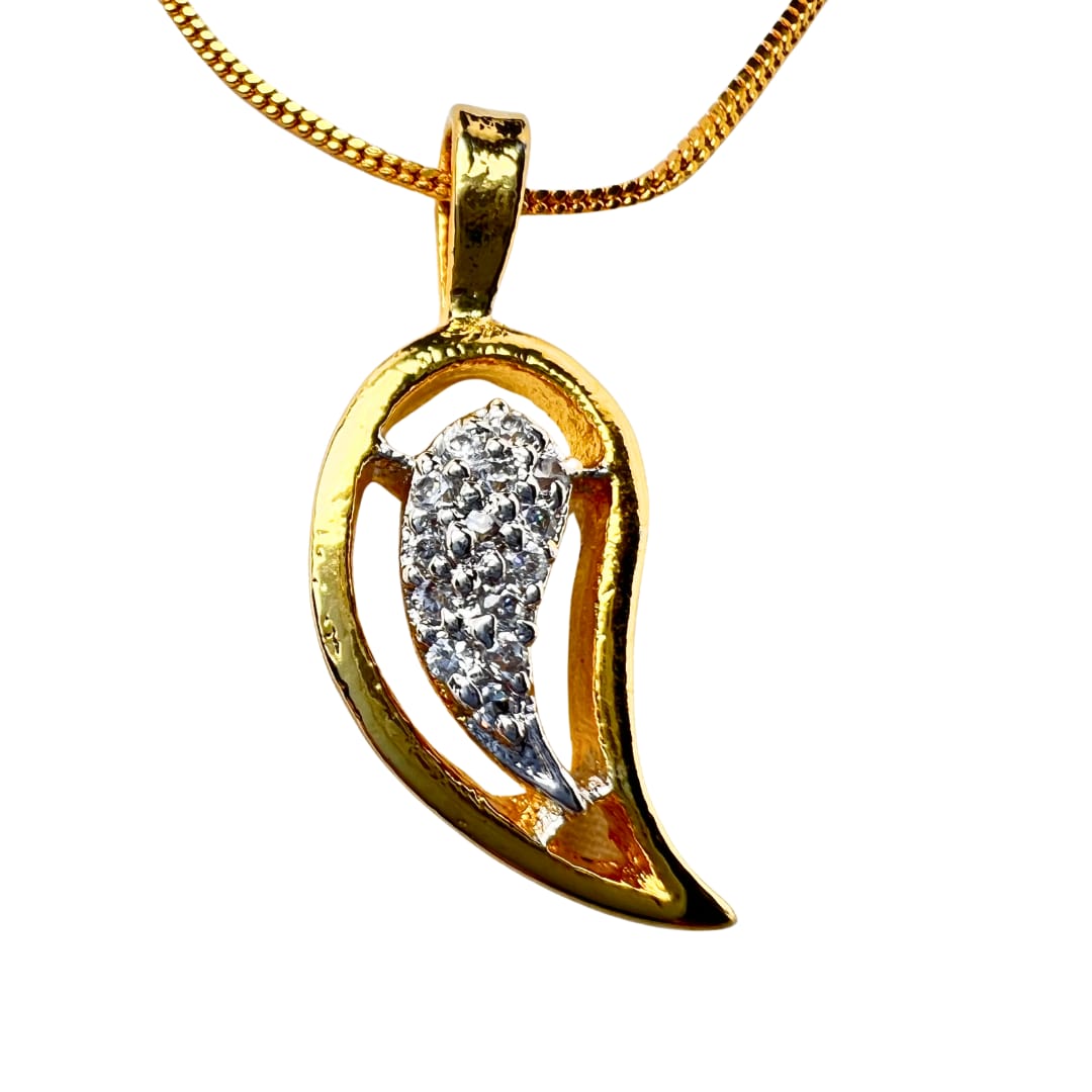 Elegant AD American Diamond Pendant and Earring Set | Leaf Design