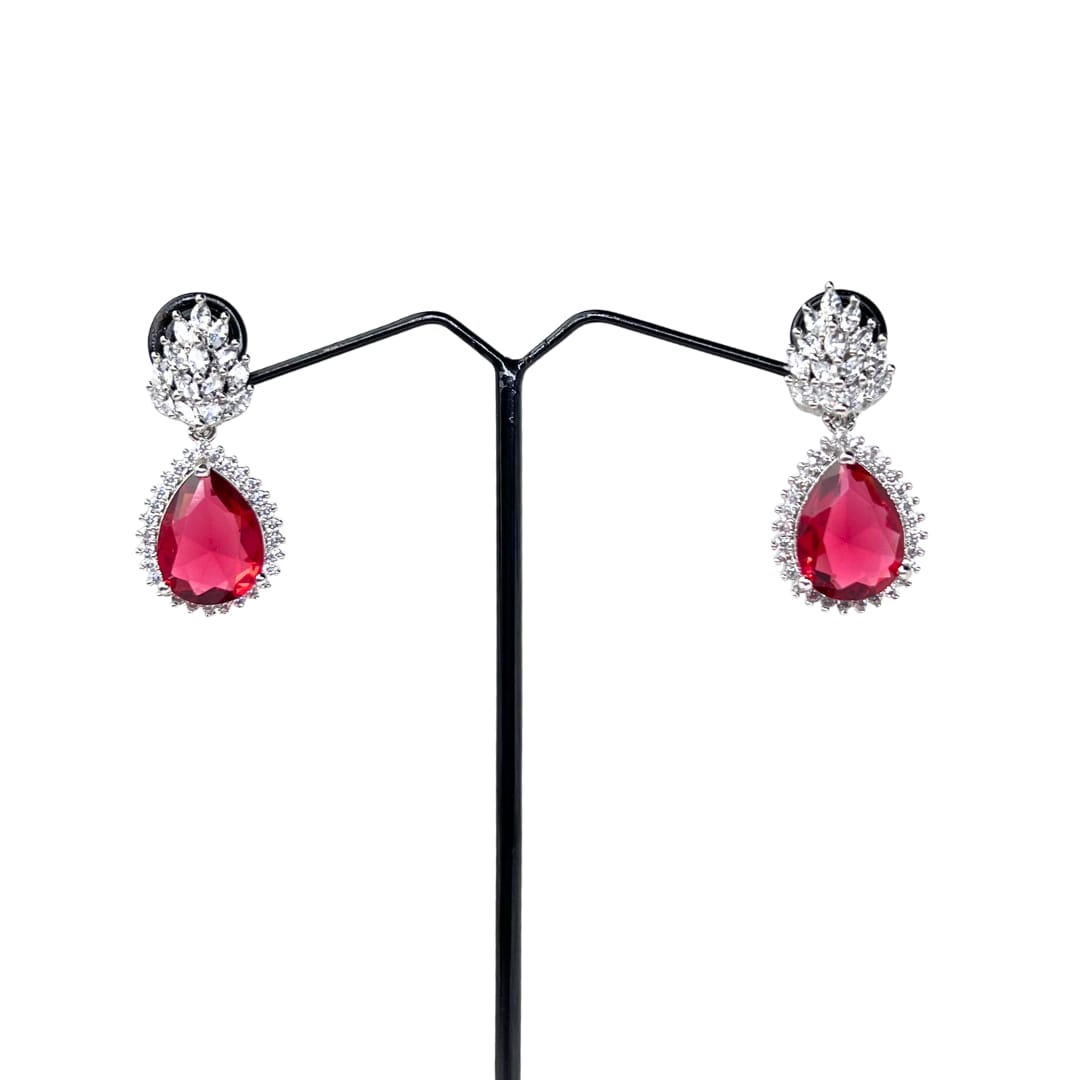 Crimson Red Teardrop AD Earrings – Bold Elegance for Celebrations & Special Moments