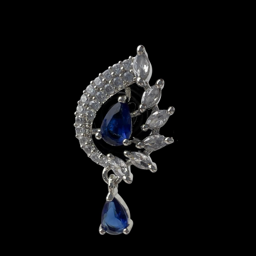 Elegant Dark Blue Teardrop AD Earrings with Marquise AD Cluster – Dazzling Party & Festive Wear