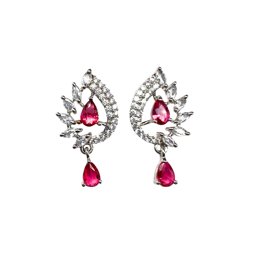 Exquisite Rose Pink AD Earrings with Floral & Marquise Design – Dazzling Party & Festive Wear