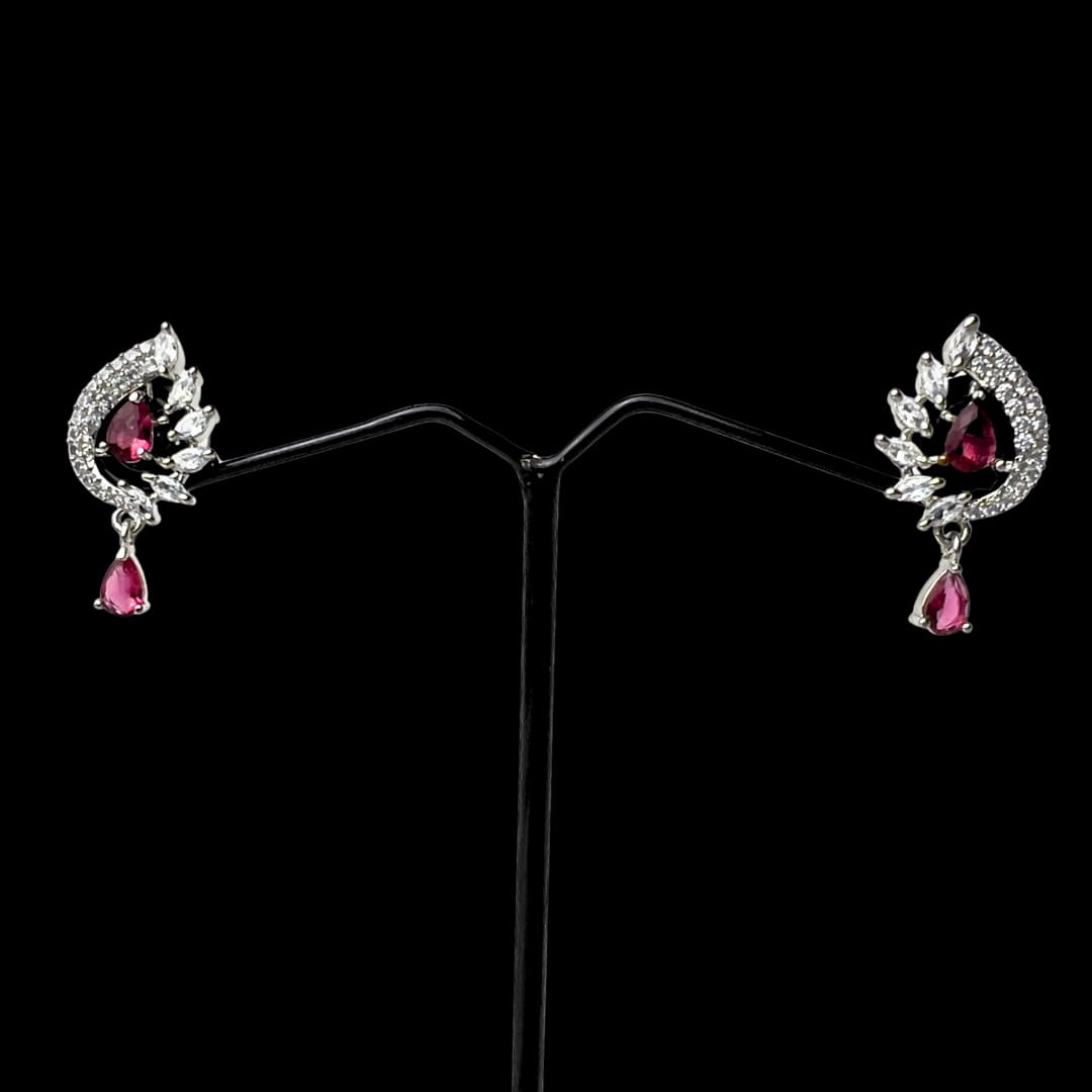 Exquisite Rose Pink AD Earrings with Floral & Marquise Design – Dazzling Party & Festive Wear