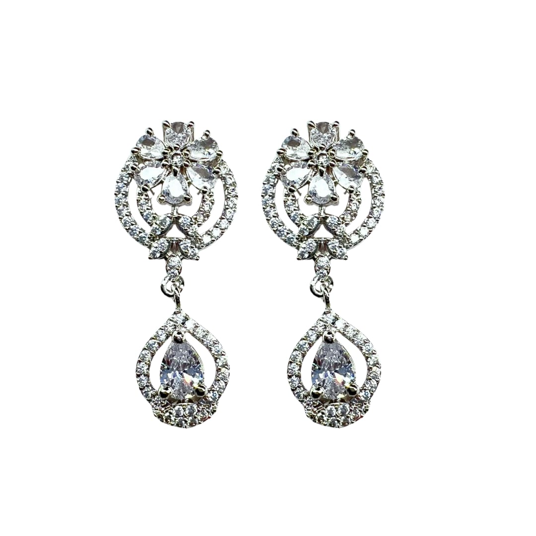 Majestic American Diamond Earrings: A Symphony of Floral and Teardrop Brilliance