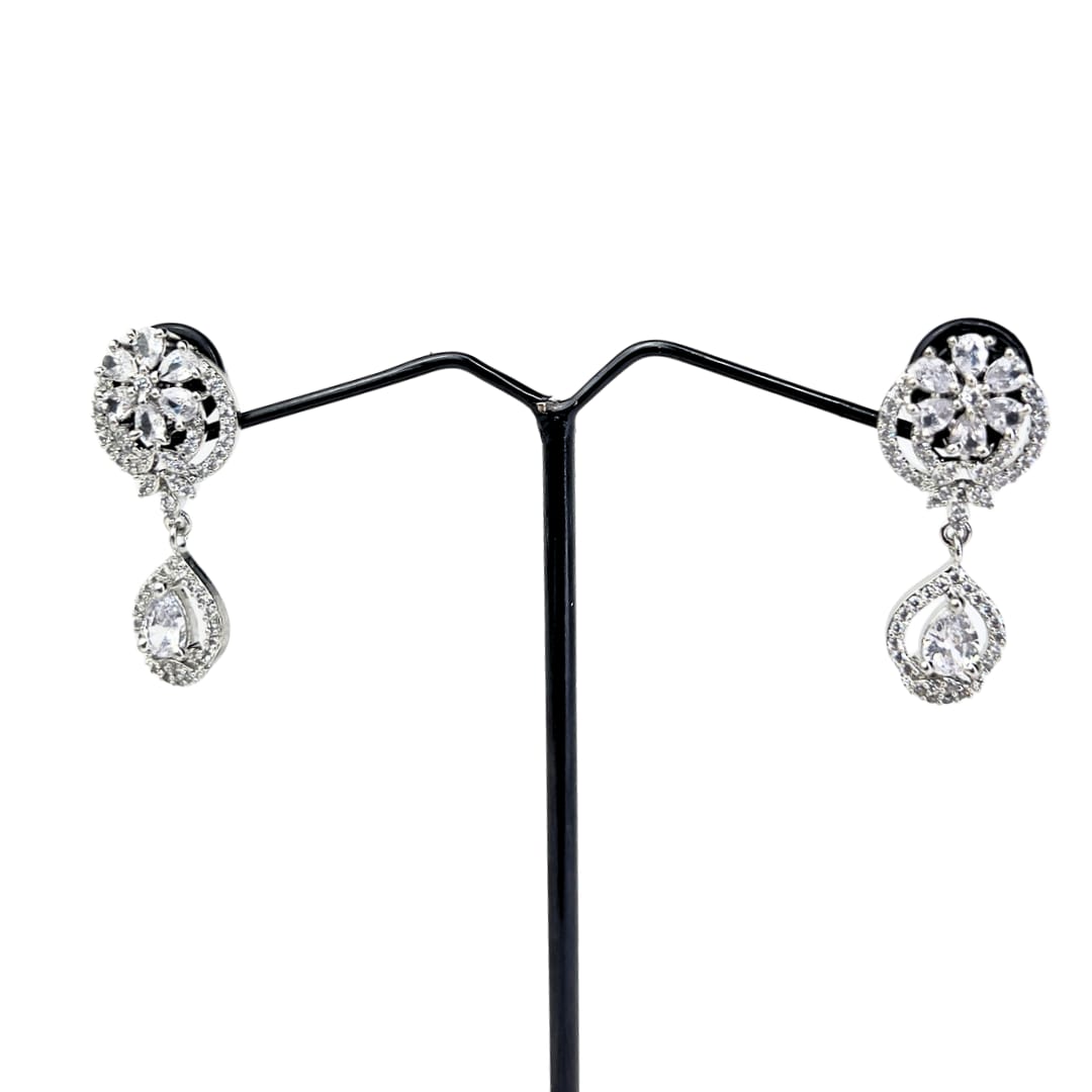 Majestic American Diamond Earrings: A Symphony of Floral and Teardrop Brilliance