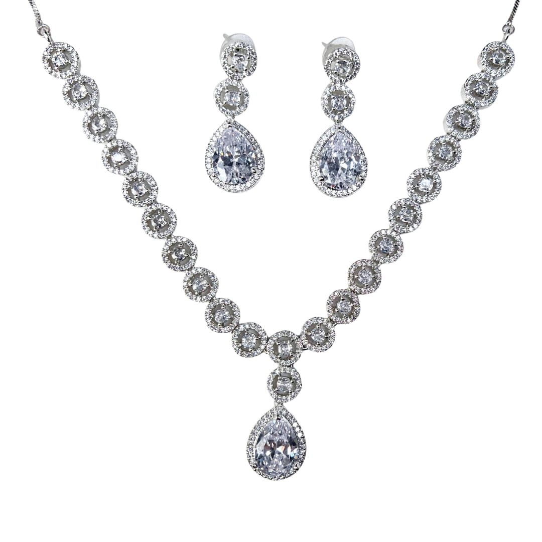 Timeless Pear-Cut American Diamond Necklace and Earrings Set: Exquisite Occasion Jewellery
