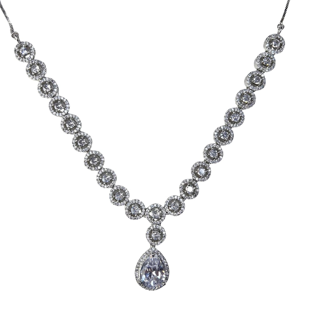 Timeless Pear-Cut American Diamond Necklace and Earrings Set: Exquisite Occasion Jewellery