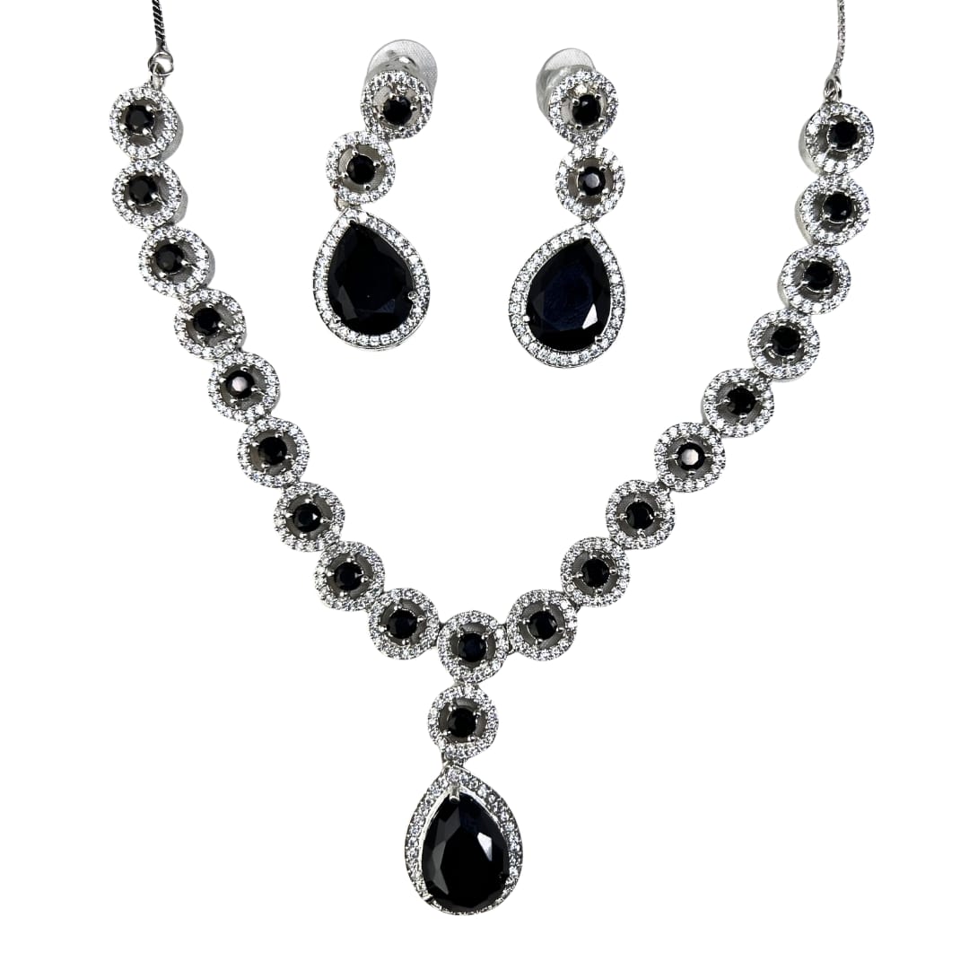 Alluring American Diamond Necklace Set with Black Stones