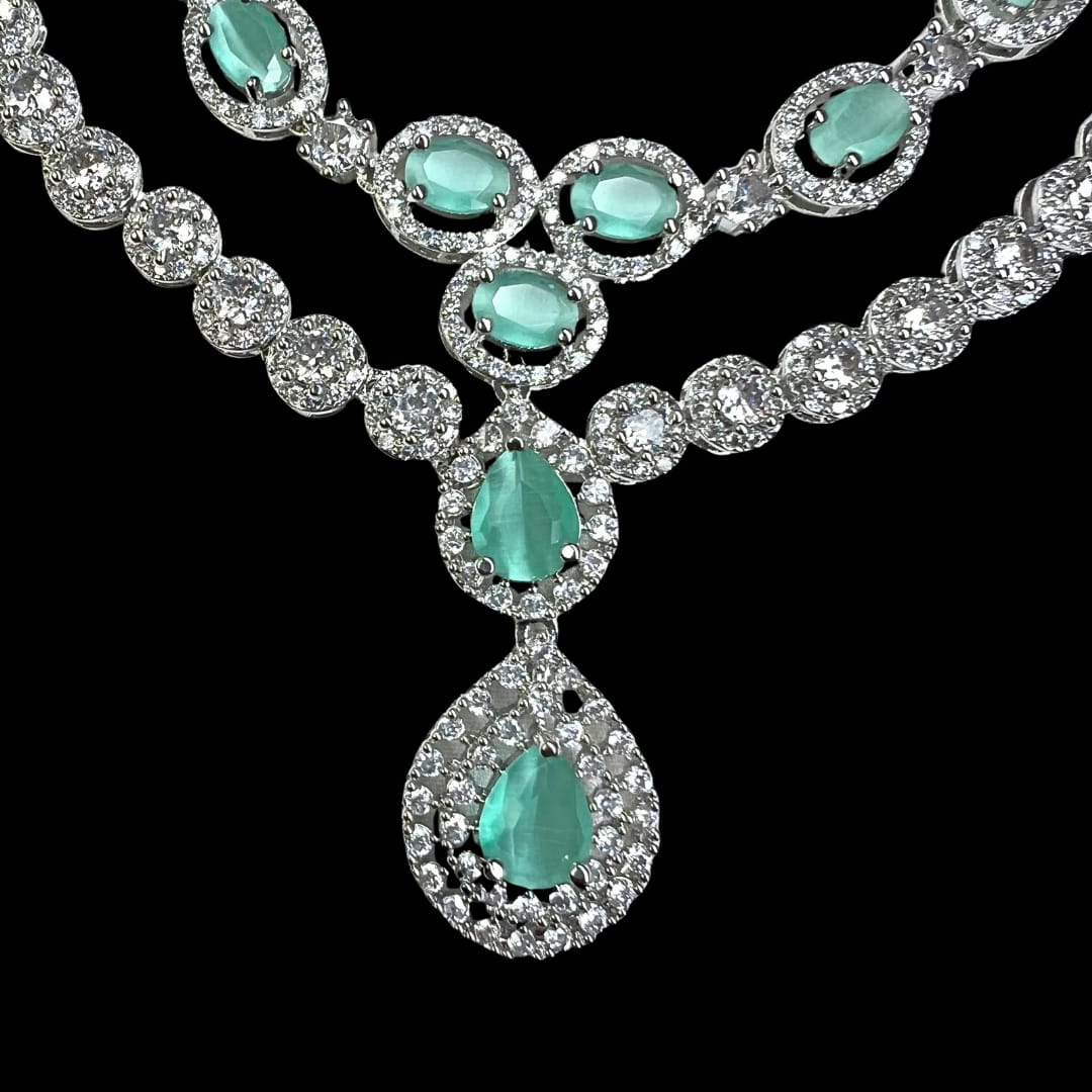 Elegant Mint Green American Diamond Necklace and earring set