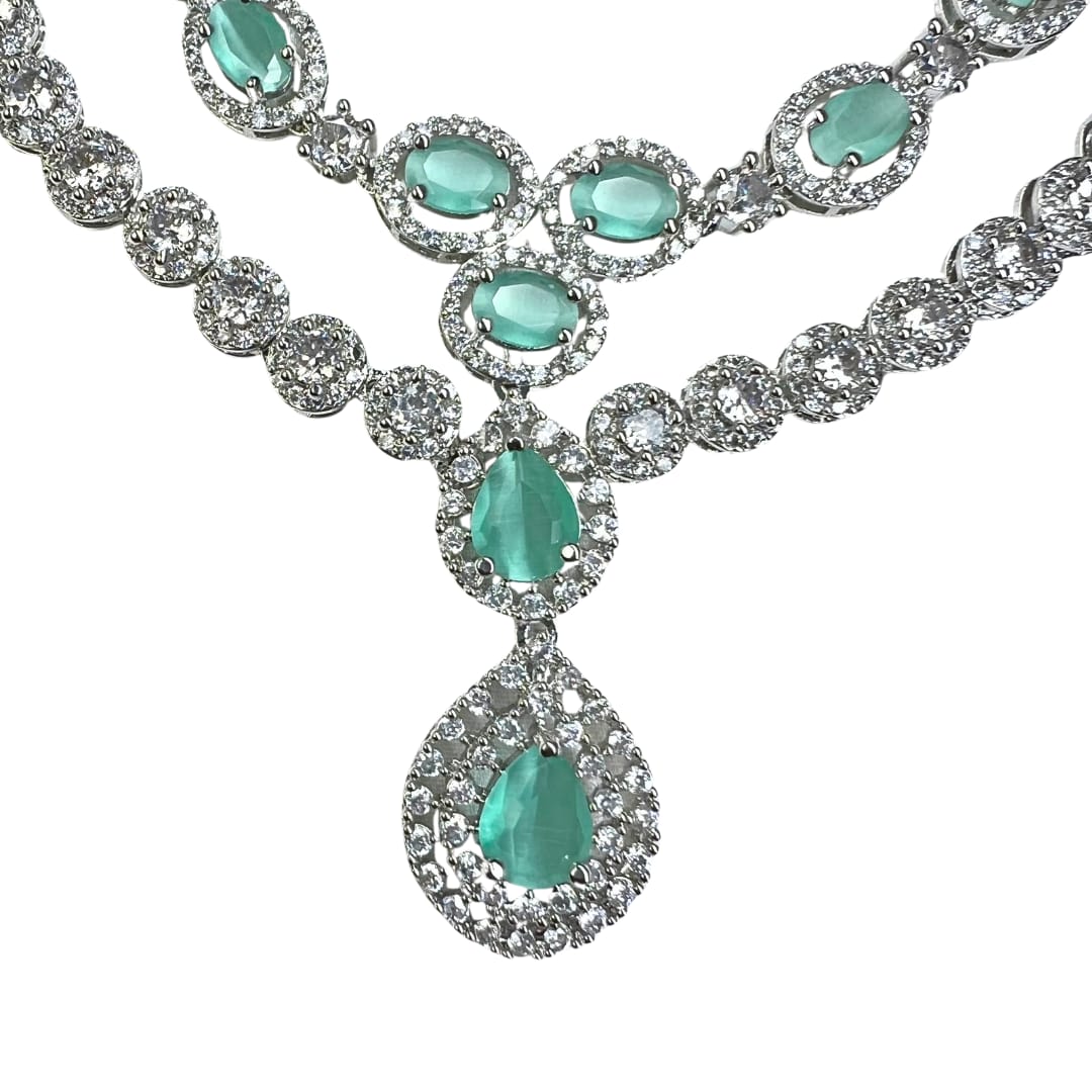 Elegant Mint Green American Diamond Necklace and earring set