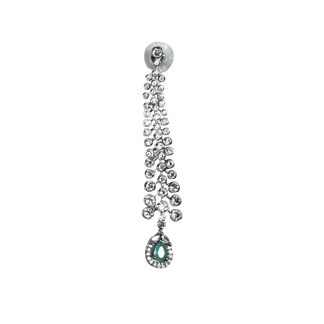 Elegant Cascading American Diamond Earrings with Mint Green Accents