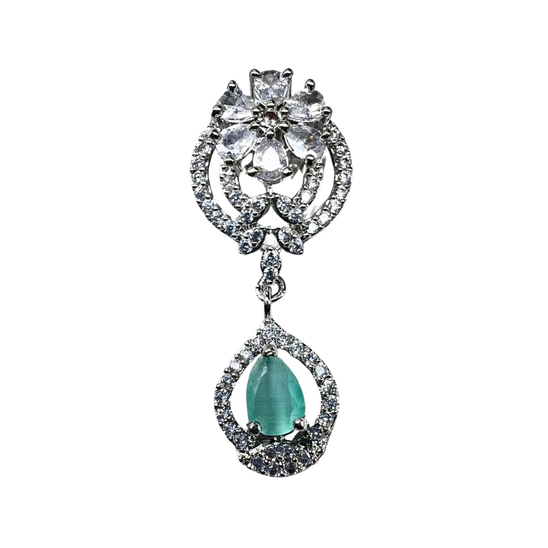 Delicate Mint Green & AD Earrings: A Touch of Floral Charm