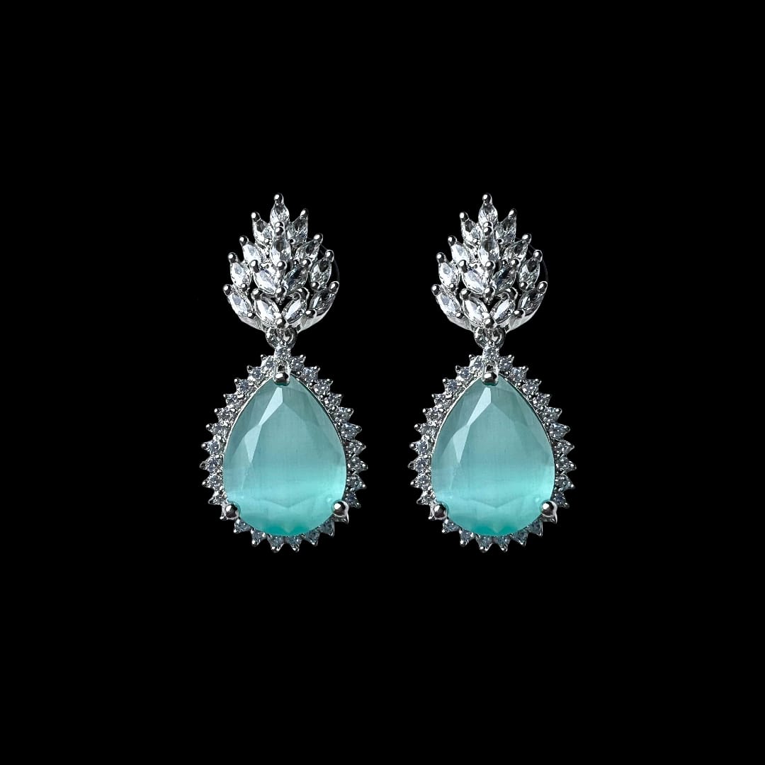 Mint Green Teardrop AD Earrings – Refreshing Elegance with a Touch of Sparkle