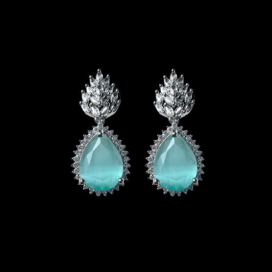 Mint Green Teardrop AD Earrings – Refreshing Elegance with a Touch of Sparkle